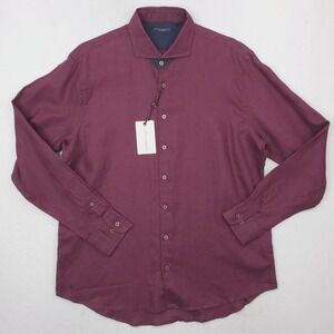 Singer + Sargent Shirt Mens Large Purple Linen Button Up Wine Fig Long Sleeve